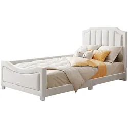 Polsterbett 90x200 cm aus Flanell mit Rückenlehne – Multifunktionales Schlafsofa in Beige mit stabiler Holzlattenkonstruktion