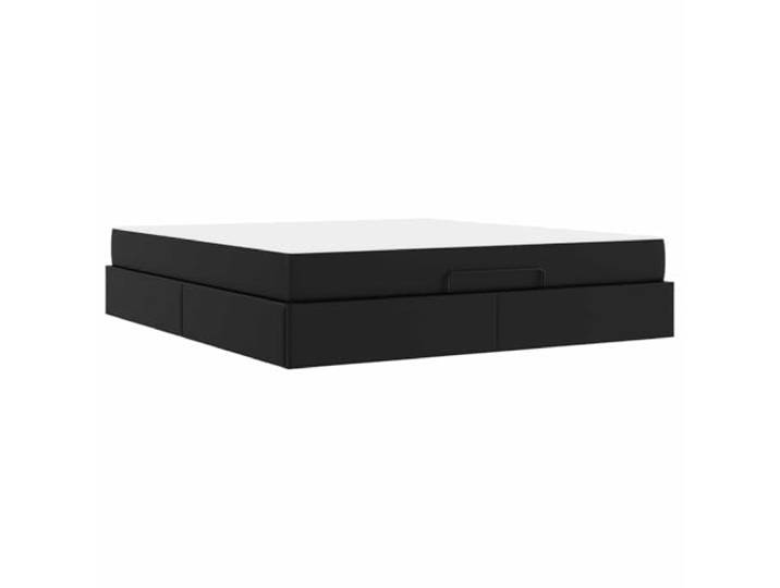 PUGYNBK Doppelbett mit Schaumstoffmatratze, Schwarz PVC Fester Lattenrost aus Holz und Metall, Aufbewahrung unter dem Bett, mattes Finish, einfache Reinigung