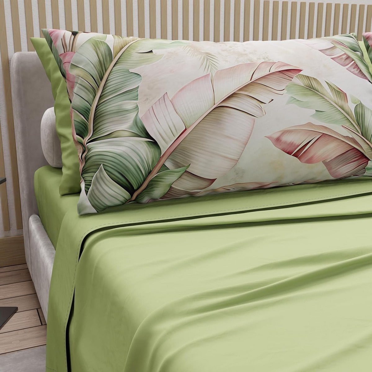 Eenpersoons katoenen dekbedovertrekset met digitale bloemenprint van 100% Italiaans textiel