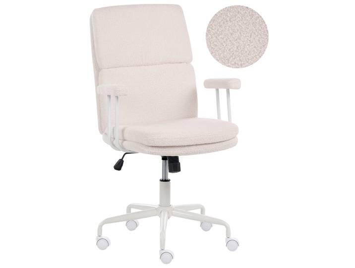 BELIANI Bürostuhl Cremeweiß Bouclé Drehbar Höhenverstellbar Neigungsfunktion mit Armlehnen Rollen Modernes Design für Homeoffice Schreibtischstuhl