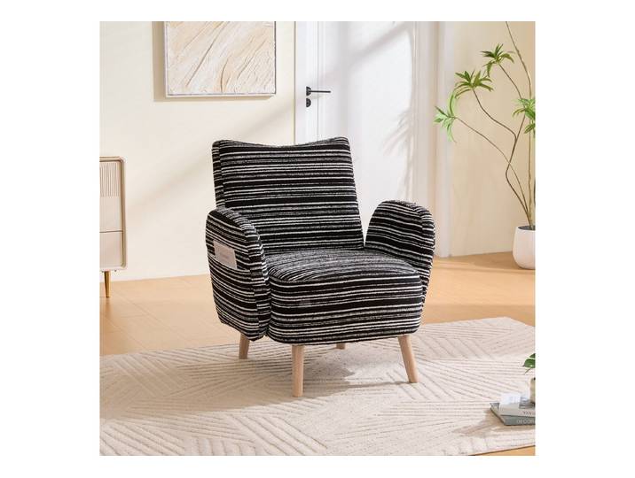 OKWISH Sofa Loungesessel Polsterstuhl, mit Kreismuster und seitlicher Aufbewahrungstasche, Freizeitstuhl mit Massivholzbeinen