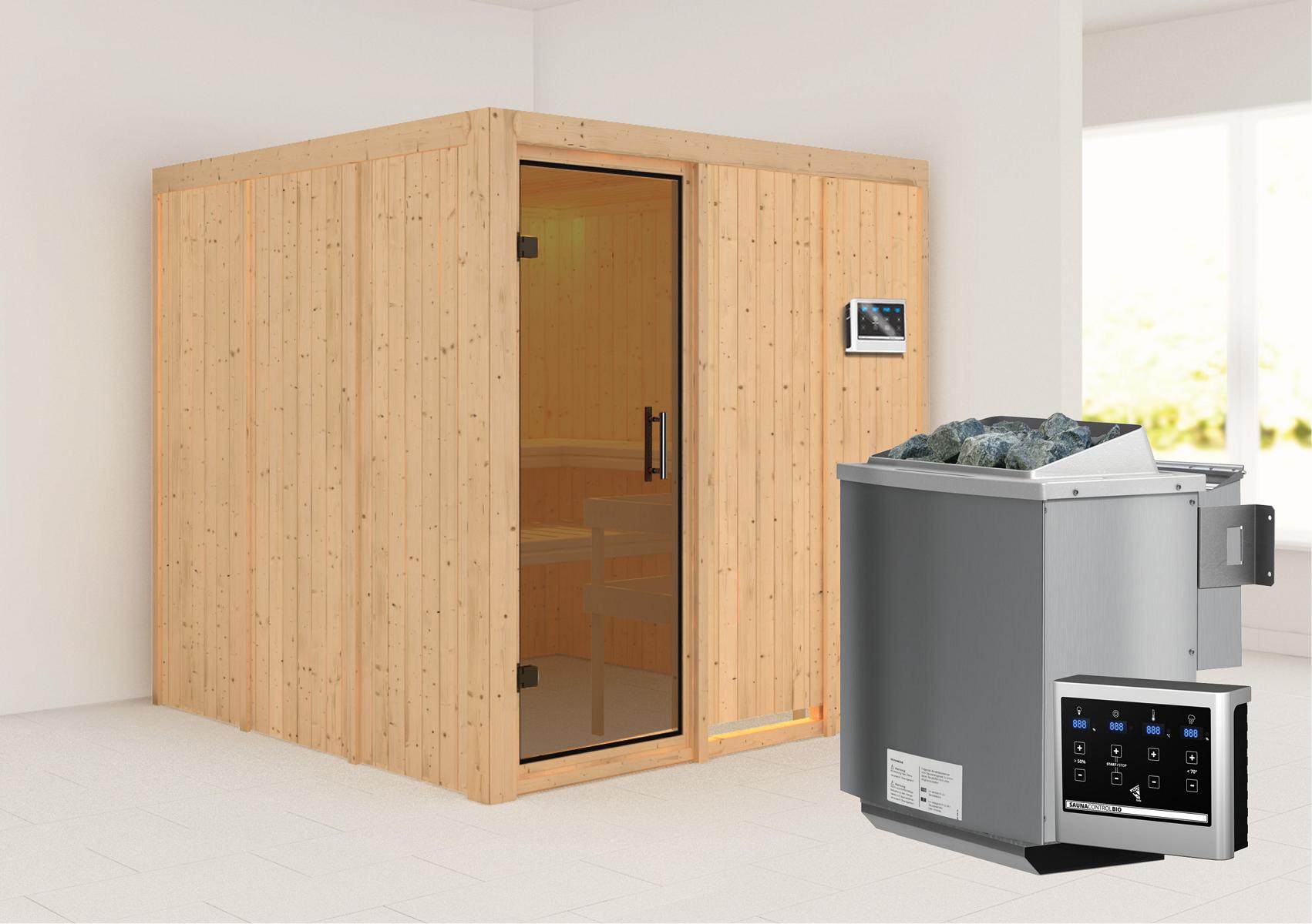 KARIBUHOLZT Sauna Rodin Front, 9kW Bio ext. Strg graphitf. GGT 09231487