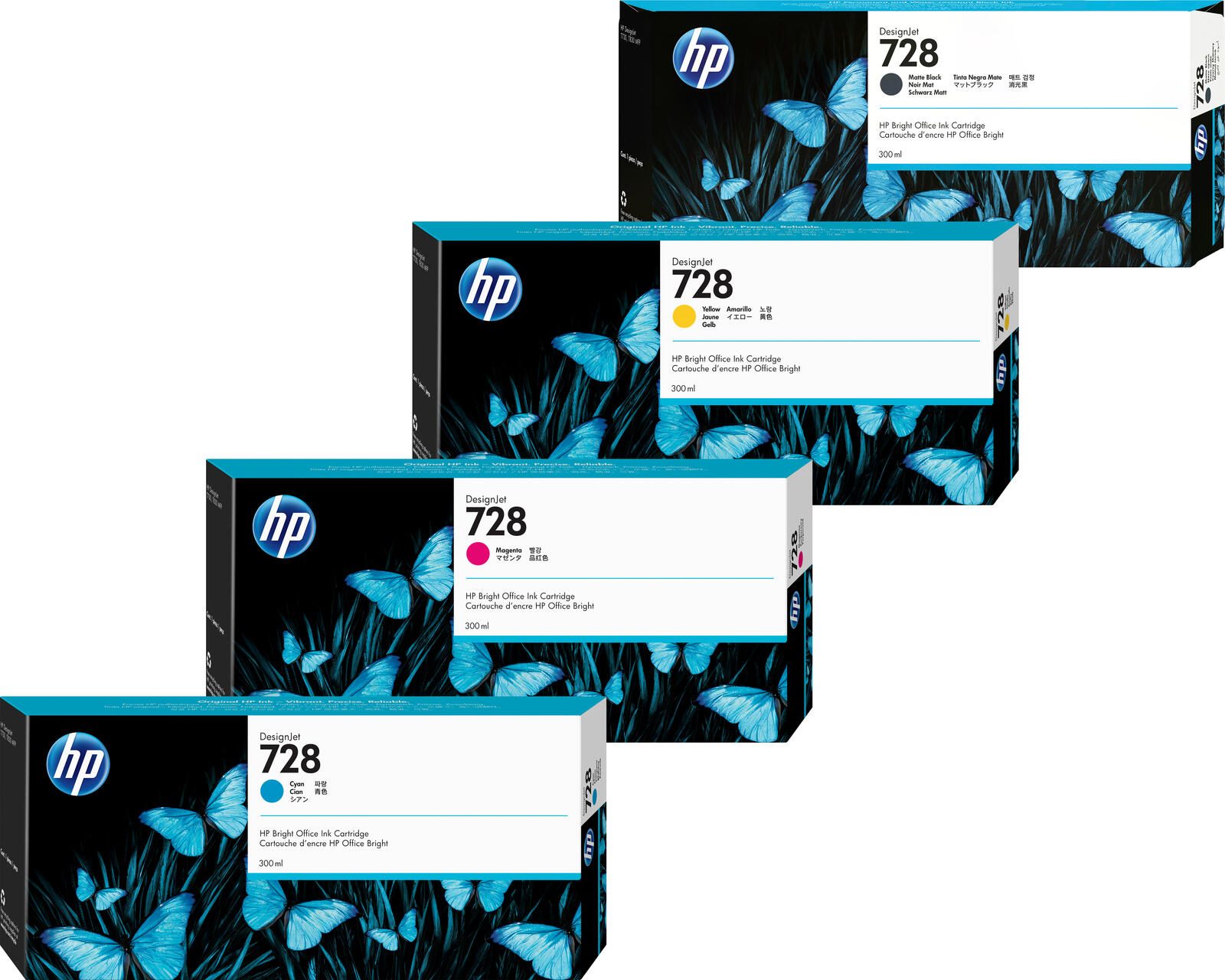 HP Inc. HP Original 728 Druckerpatronen - 4er Multipack (F9K17A, F9K16A, F9K15A, F9J68A) OP728XLset