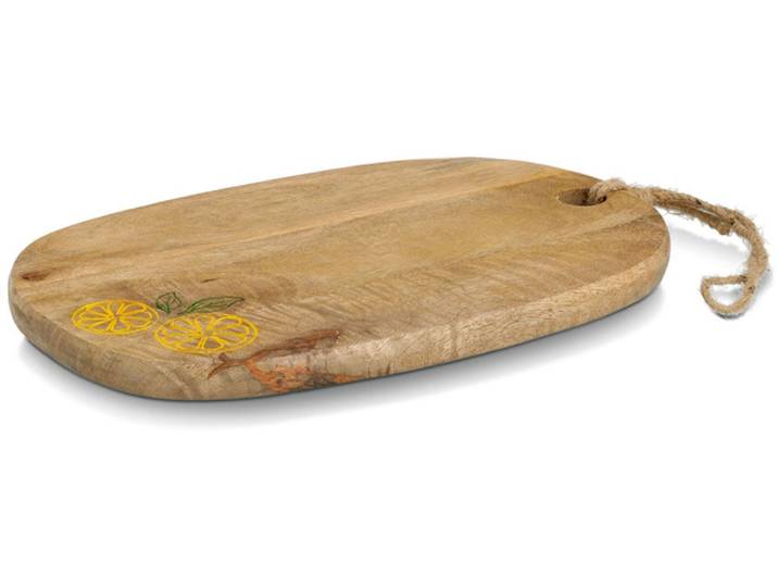 Servierbrett ZELLER PRESENT Schneide-/Servierbrett Lemon , Mangoholz , braun (hellbraun), B:25cm H:2cm L:38cm, Massivholz, Schneidebretter, Servierbrett, Zitronenmotiv, natürliches Material