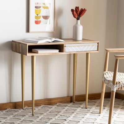 SAFAVIEH Leni 15.7-Inch Concrete Desk, Natural and Brass-Tone