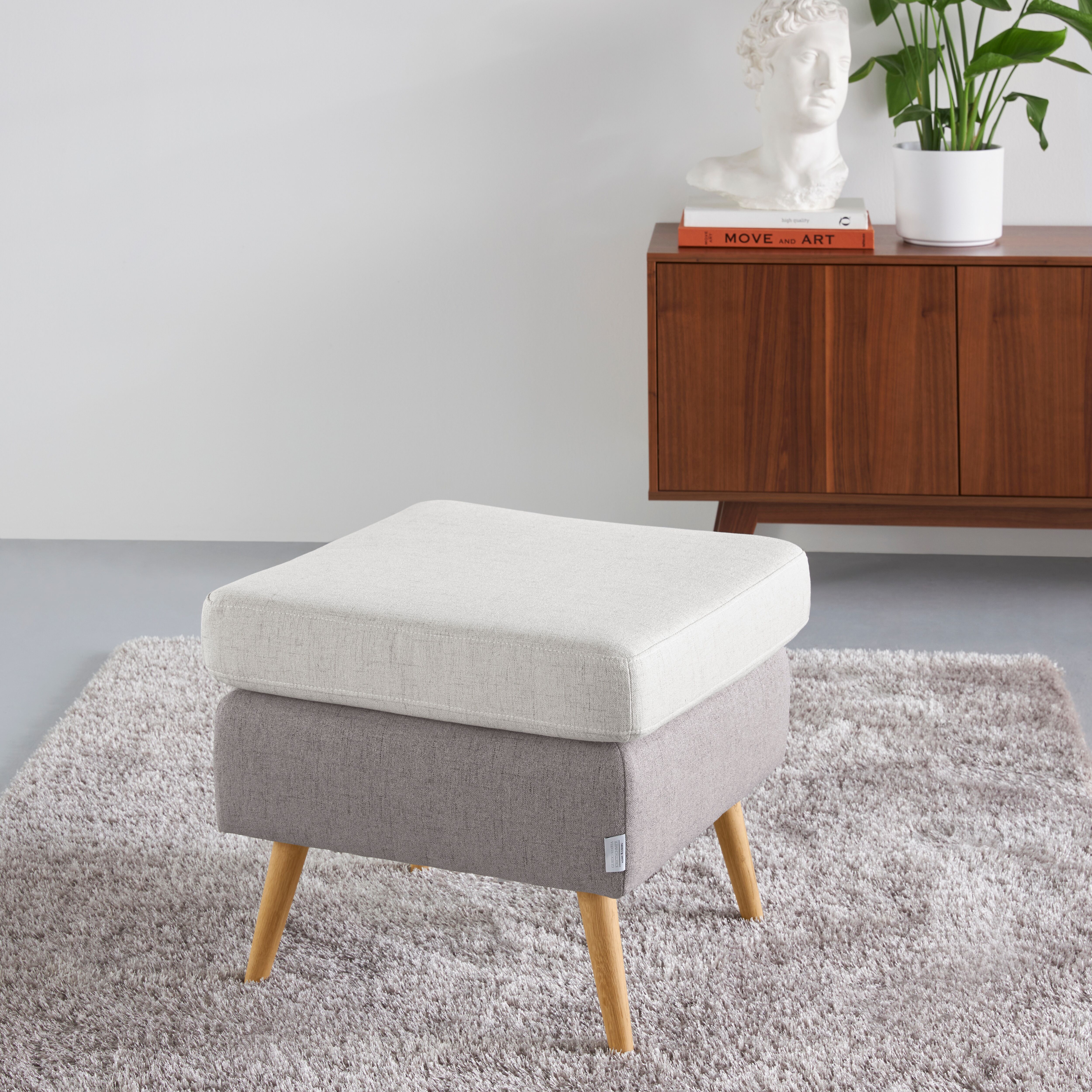 Hocker GOODPRODUCT "Salla", beige (creme, grau), B:58cm H:49cm T:58cm, 100% Polyester, Hocker, Hocker, 2-farbig, Bouclé oder Struktur fein, passend zum Sessel creme, grau B/H/T: 58cm x 49cm x 58cm, Struktur fein