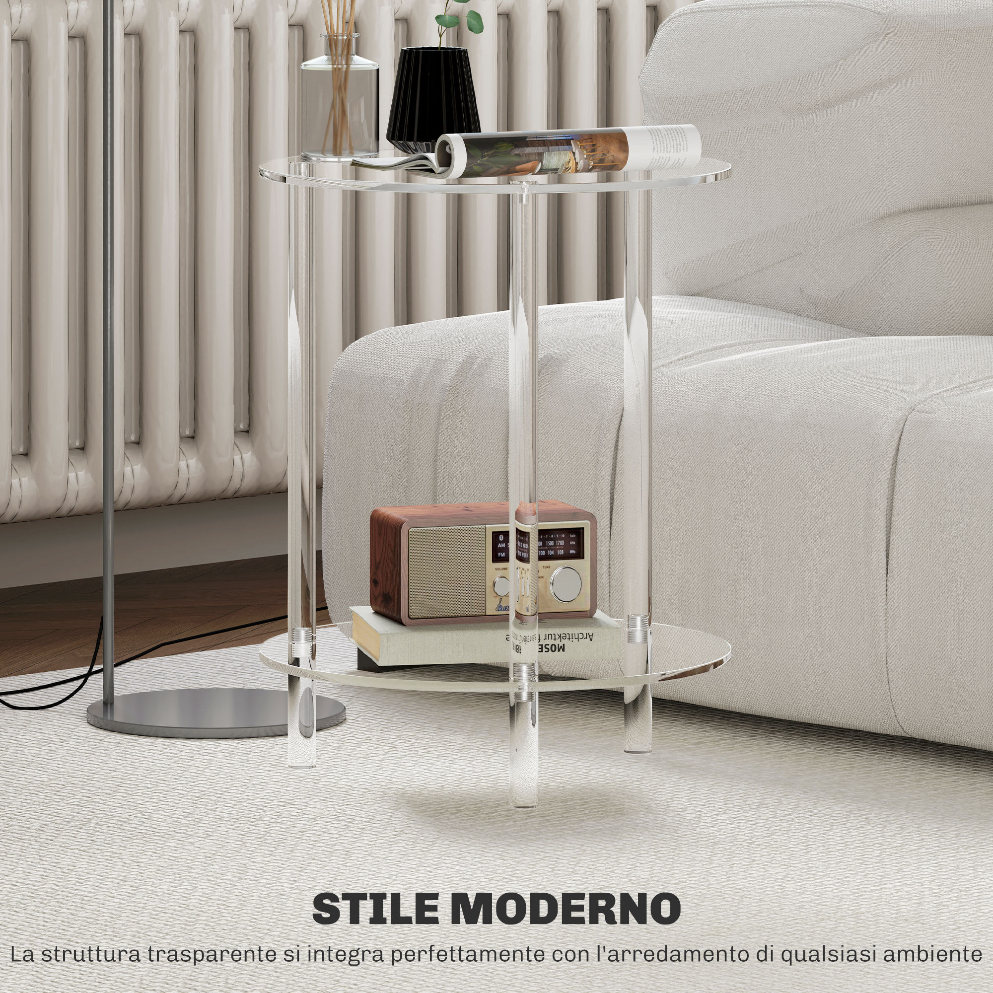 Altro Tavolino Basso Rotondo A 2 Livelli In Acrilico Per Interni, Ø40x50 Cm, Trasparente