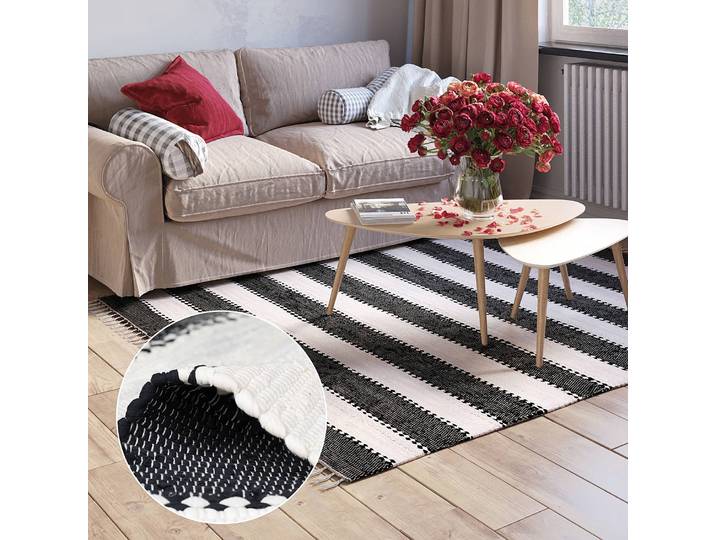Kurzflorteppich Maher Schwarz/Schwarz 110 x 60cm Baumwollstoff