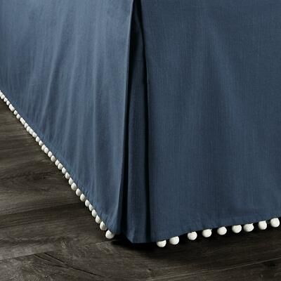 Audree Pom Pom Bedskirt - Indigo, Twin - Ballard Designs