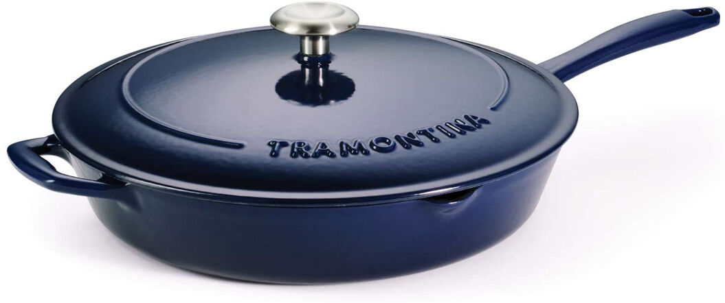 Tramontina Bestow Enamelled Cast Iron Skillet with Lid 30 cm Blue