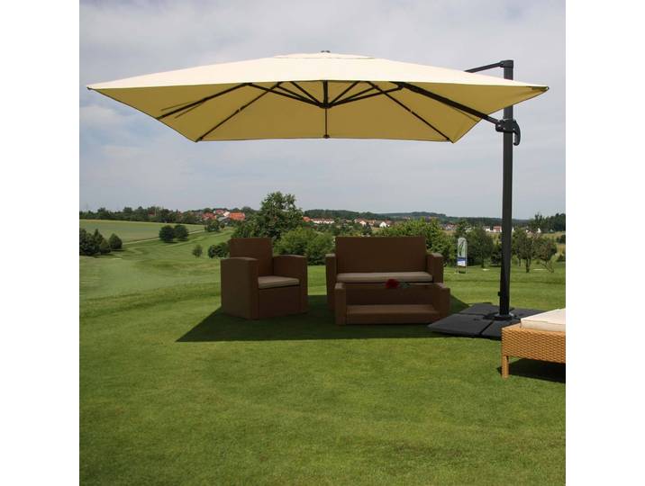 Gastronomie-Ampelschirm HWC-A96, 3x4m (Ø5m) Polyester Alu/Stahl 26kg creme mit Ständer