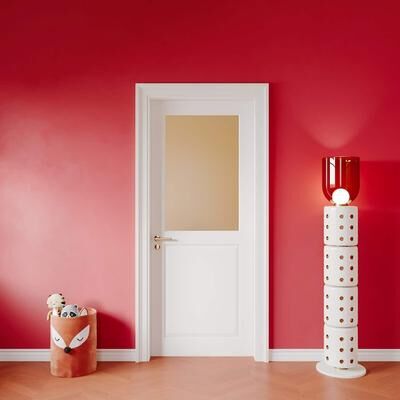 Nuzanto "80""H Primed Finish Half Frosted Glass Half Panel French Door Interior Slab Door"