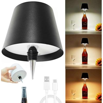 Inspired Living LumiBottle Wireless Wine Bottle Lamp Rechargeable Touch Control Table Lamp For Elegant Ambient Lighting black