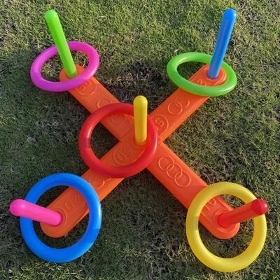 Inspired Living Family Friendly Ring Toss & Stacking Game Indoor & Outdoor Ring Throw Toy Set Family Friendly Ring Toss & Stacking Game Indoor & Outdoor Ring Throw Toy Set