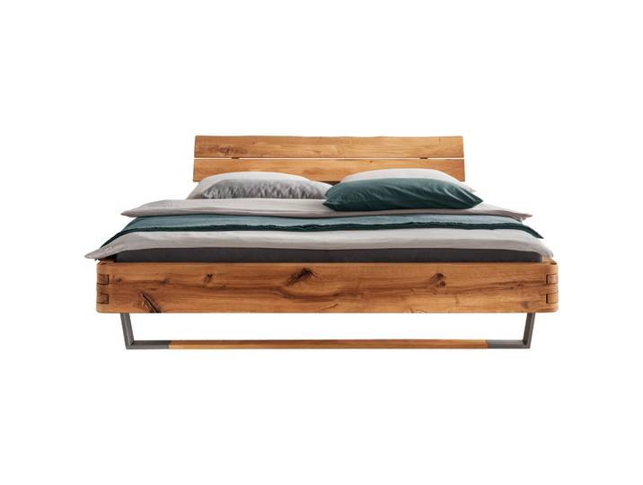 Valnatura Balkenbett, Wildeiche, Holz, Metall, Wildeiche, massiv, 200x200 cm, Lattenrosthöhe individuell einstellbar, in verschiedenen Größen erhältlich, für Lattenrost geeignet, Schlafzimmer, Betten, Doppelbetten
