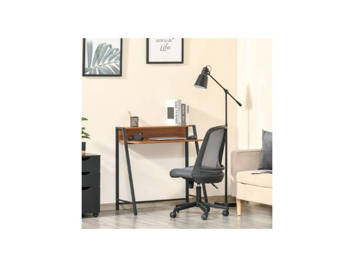 Bureau informatique - FurnitureR - Angle compact 84x45x85 cm - Passe-câbles - Métal laqué noyer