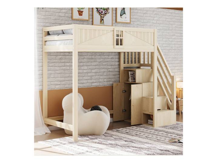 i@home Hochbett 90 x 200 cm, Weiß Seitliche Ablage-Sicherheitsleiter Links und Rechts Austauschbar