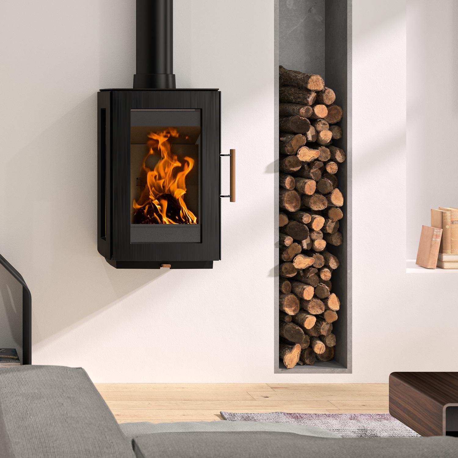 Hergom Glow Kaminofen Gusseisen Schwarz zur Wandmontage