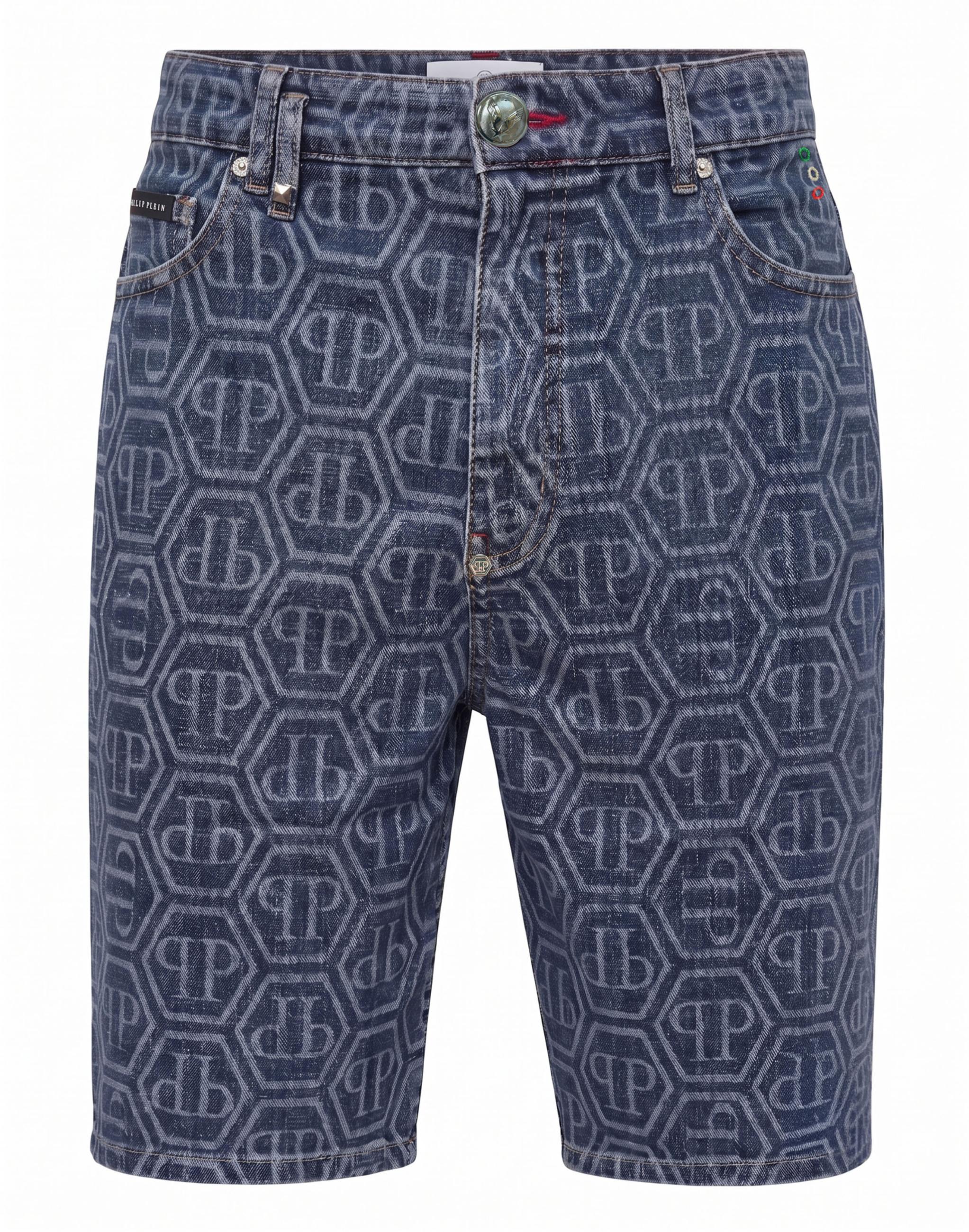 Philipp Plein Jeansshorts Fermentera mit Monogramm - Blau