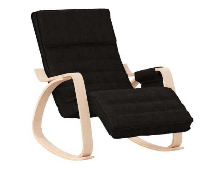 RJPLMFV Schaukelstuhl, Birkenholz, massiv, Schwarz Atmungsaktiver Stoff, langlebig, gepolsterter Sitz, weiche Bewegung, max. 110 kg, für Wohnzimmer, Schlafzimmer