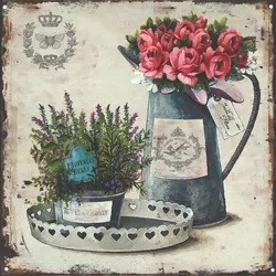 Moritz Deko Blechschild Rosen und Levendel Geschenk-Idee aus Metall Vintage-Design zur Dekoration