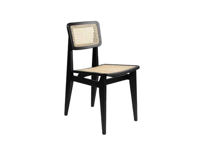 GUBI Chaise C-Chair black stained oak, rotin