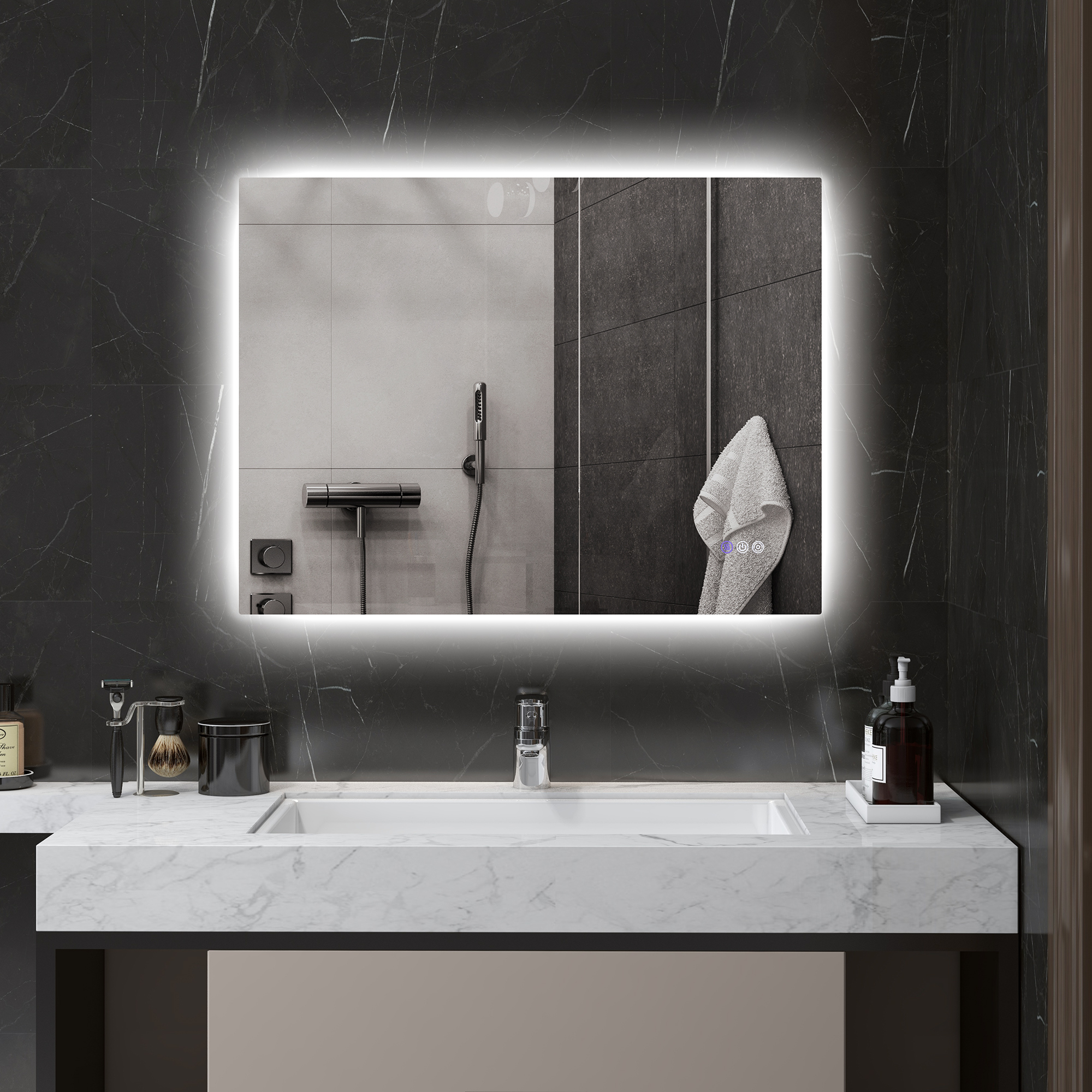 Homcom Specchio da Bagno Anticondensa con Luminosità e Colore Regolabili, Valutazione CRI90+, in Vetro e Lega di Alluminio, 80x60x4 cm   Aosom Italy