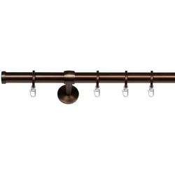 Ondeco Gardinenstange 1-lauf Wand-Deckenmontage Endstück Cap Komplettgarnitur 25mm mit Ringen und Faltelegehaken Farbe: Bronziert, Größe: 160 cm