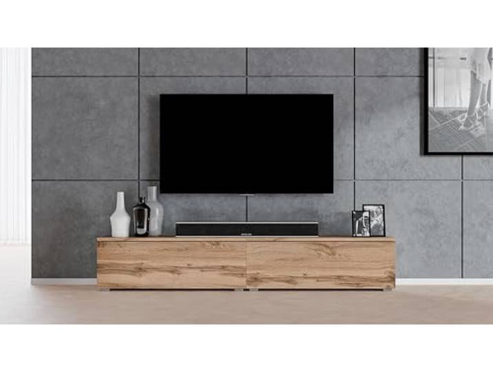 AXLIVING TV Schrank Designer Lowboard Eiche Wotan Loriano 2x100 cm Viel Stauraum: 4 Innenfächer. Maße: 200 × 36,5 × 32 cm. Hochwertige Verarbeitung: widerstandsfähige Laminatplatte.
