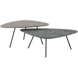 Couchtisch Pelectro 2er Set aus Mortex, modern, Pepper Dunkelgrau, eckig, Metallgestell
