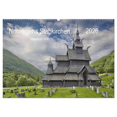 Norwegens Stabkirchen (Wandkalender 2026 DIN A2 quer), CALVENDO Monatskalender