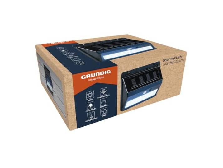 GRUNDIG Lampe Murale Solaire Extérieur – Éclairage Exterieur Solaire LED Avec Détecteur 120° – 5M Portée – IP44 – Lampe Jardin