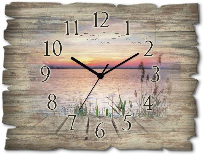 Wanduhr ARTLAND Der See in den Farben der Wolken , blau, B:40cm H:30cm T:0,6cm, Wanduhren, Wanduhr, wahlweise mit Quarz- oder Funkuhrwerk, lautlos ohne Tickgeräusche
