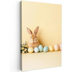 LEINWANDBILD Eier - Kaninchen - Pastellfarbtöne Deko Groß 90x140 cm