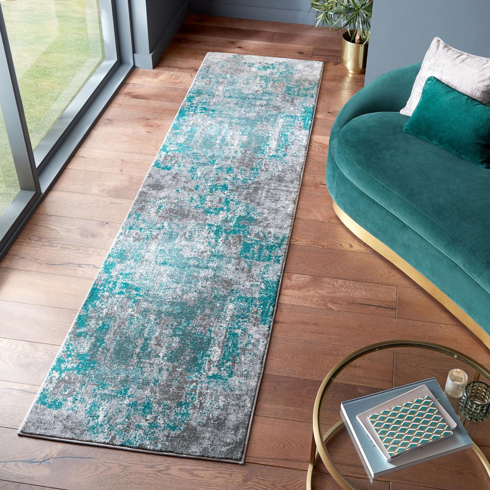 Läufer abstrakt Grün-Grau 80 x 300 cm - DEE Kadima Design