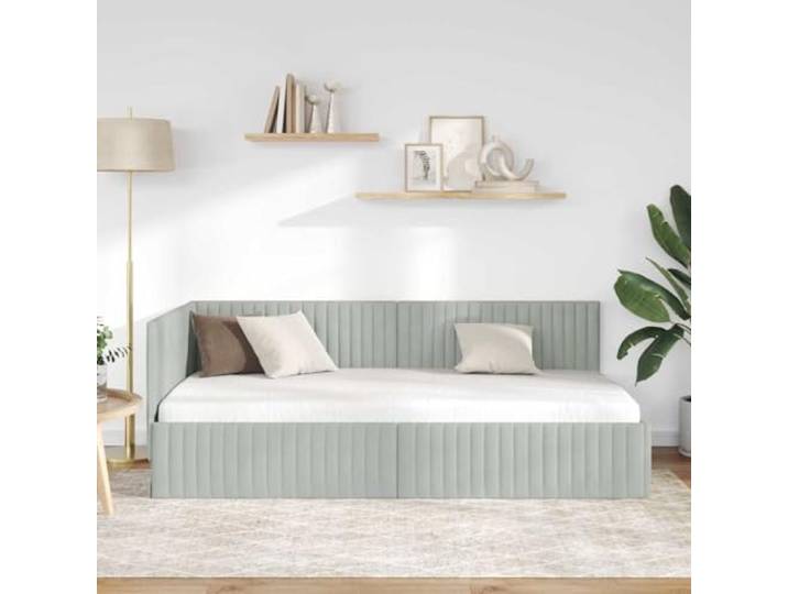 KTHLBRH Eck-Bettrahmen, hellgrau, 100 x 200 cm Platzsparendes L-Design, atmungsaktiver Stoff, verstellbares Kopfteil, Verwendung im Innenbereich