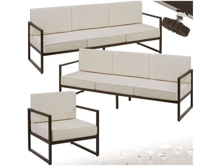 Garten-Loungeset Comosa für 7 Personen, XXL-Polsterung - braun/beige