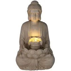 WellHome - Sandfarbener Buddha-Brunnen mit LED-Beleuchtung für den Außenbereich 28,5x24,5x48cm