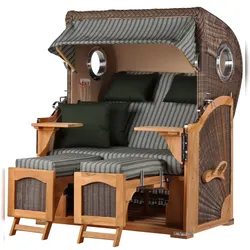 Mr. Deko Strandkorb Komplettset - bene living - Ammersee Teak - PE grau - Modell 504 - inkl. Liftersystem