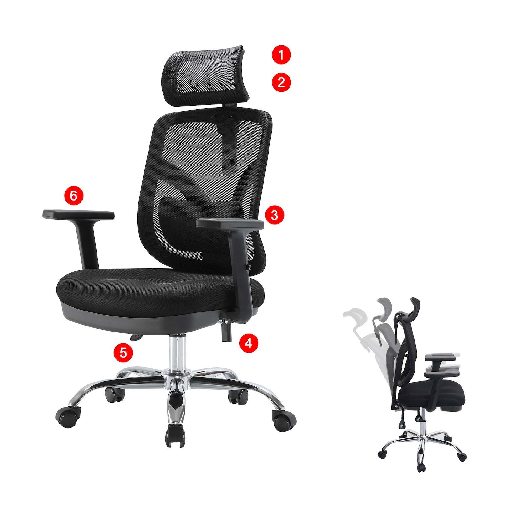 SIHOO Bürostuhl Schreibtischstuhl, ergonomisch, verstellbare Lordosenstütze und Armlehne ~ schwarz