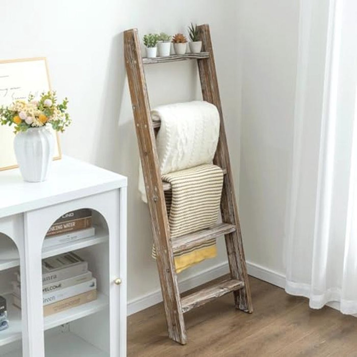 Decoratieve houten ladder voor handdoeken en dekens