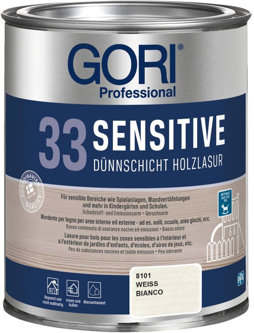 PPG Coatings GORI Professional 33 SENSITIVE, Dünnschicht-Holzlasur, weiß, 0,75 l