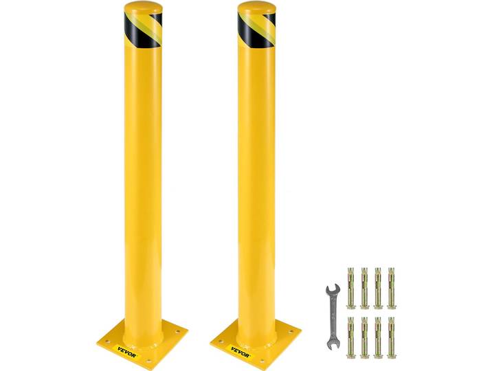 Borne de sécurité VEVOR\, borne de 42 pouces de haut\, 5\,5 pouces de diamètre Borne de sécurité en tube d'acier\, borne en acier jaune\, borne de sécurité en acier avec 8 boulons d'ancrage\, parfait pour les zones sensibles au trafic
