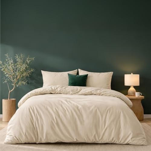 Twinzen Beddengoedset voor volwassenen met dekbedovertrek en 2 kussenslopen, Beige, Microvezel