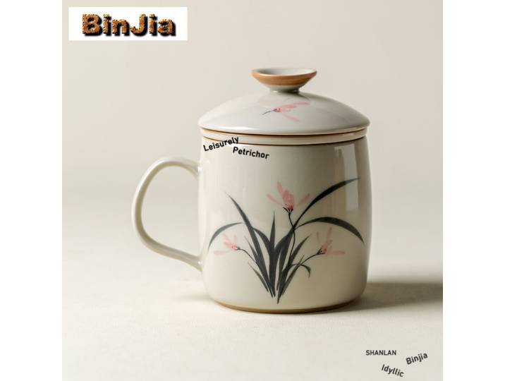 Filtre à orchidée peint à la main de 340ml, tasse séparateur de thé, tasse à thé esthétique avec infuseur, machine à thé, tasse d'eau de bureau, Services à thé, cadeau