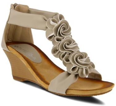 Women's Harlequin Closed Back T-Strap Wedge Sandal by Patrizia by Spring Step in Beige (Size 41 M)