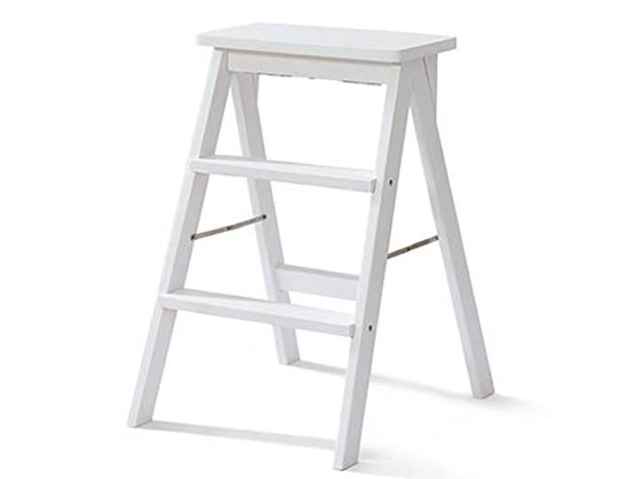 Klappbarer Tritthocker Tritthocker Klappbarer 3-Stufen-Hocker für Erwachsene/Senioren, tragbare Holztrittleiter für Küche/Schlafzimmer, maximale Belastung 150 kg (weiß)
