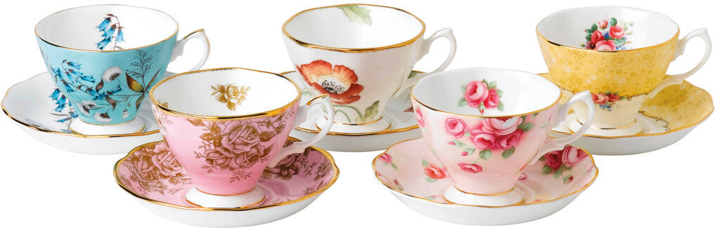 100 Years of Royal Albert - Teacup & Saucer Collection (1950-1990) Blue;Pink;Yellow 180ml