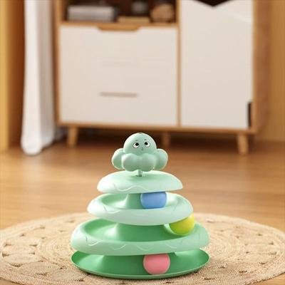 Uplift Essentials Octopus Inspired 3 Tier Tower & Interactive Teaser Toy green