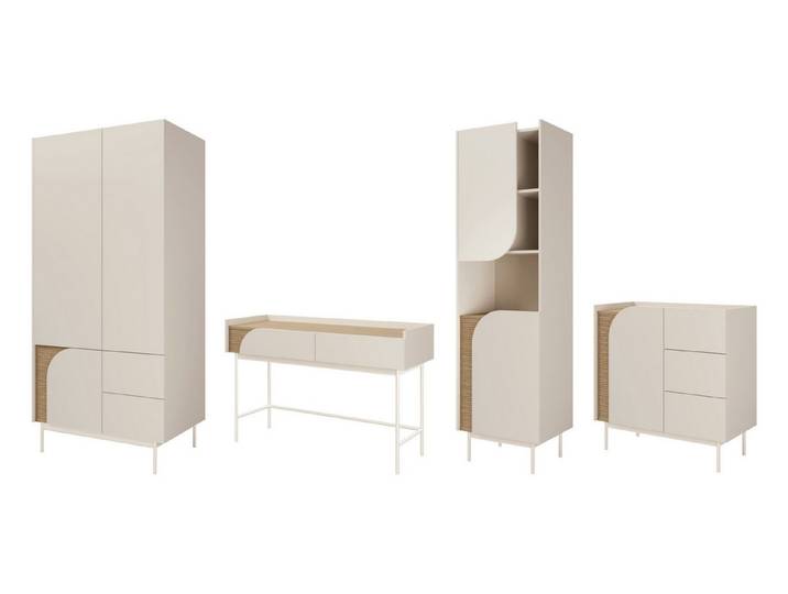 Deine Möbel 24 Jugendzimmer-Set CARLO B, (Jugendzimmer-Set, 4-tlg., Kleiderschrank, Schreibtisch, Regal & Kommode), geriffelte Details
